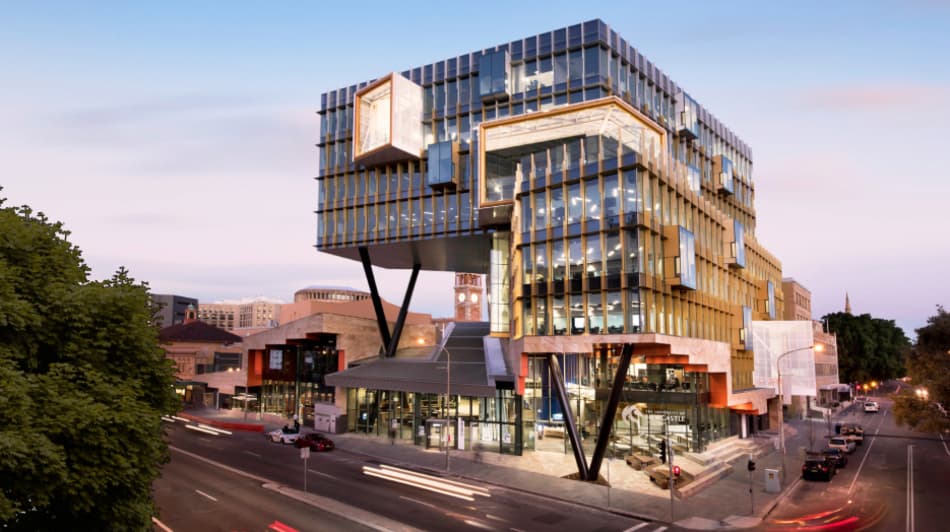 University of Newcastle NUspace building in Newcastle city at dusk